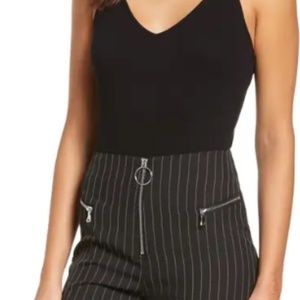 BP Black Ribbed Tank Top Bodysuit, Size Large